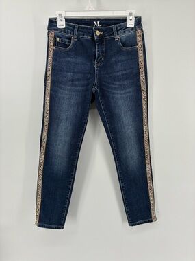 Dark Blue Rainbow Embellished Side-Stripe Skinny Jeans Jeggings Stretchy Women's